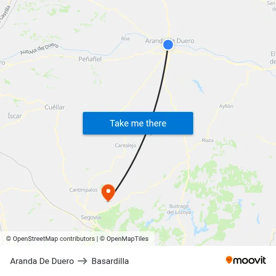 Aranda De Duero to Basardilla map