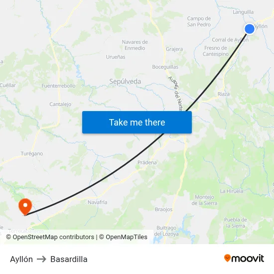 Ayllón to Basardilla map