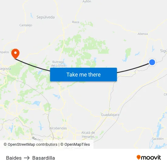 Baides to Basardilla map