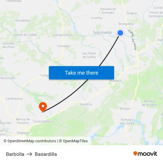 Barbolla to Basardilla map