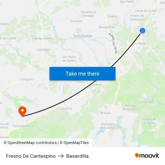 Fresno De Cantespino to Basardilla map