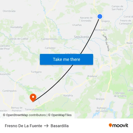 Fresno De La Fuente to Basardilla map