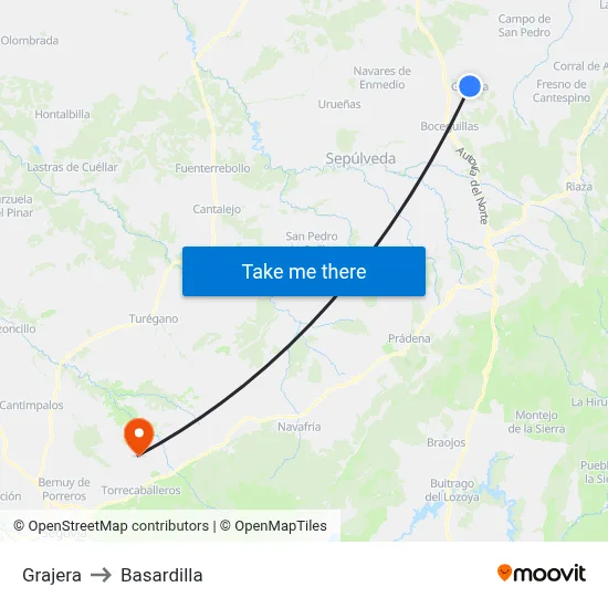 Grajera to Basardilla map