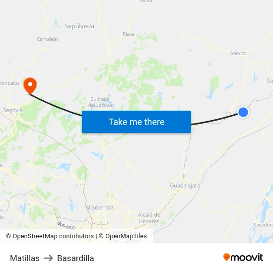 Matillas to Basardilla map