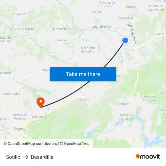 Sotillo to Basardilla map