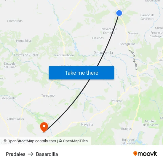 Pradales to Basardilla map