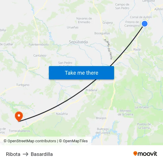 Ribota to Basardilla map