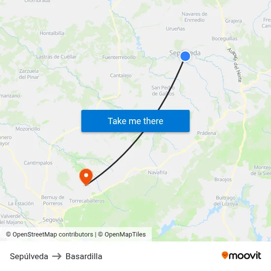 Sepúlveda to Basardilla map