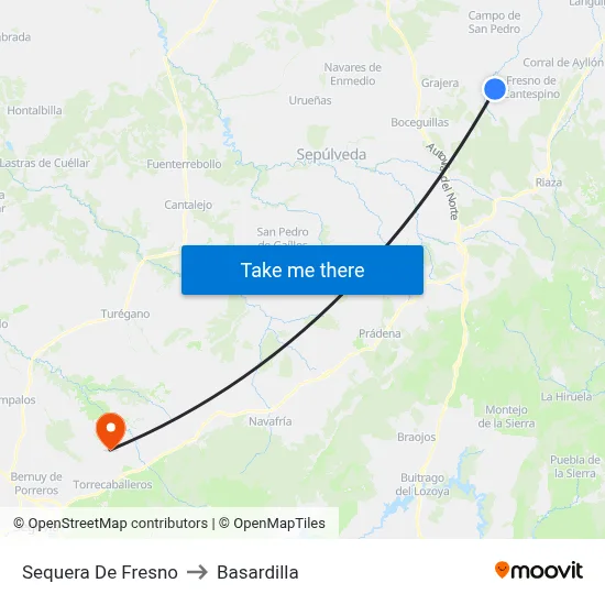 Sequera De Fresno to Basardilla map