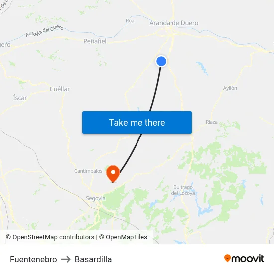 Fuentenebro to Basardilla map