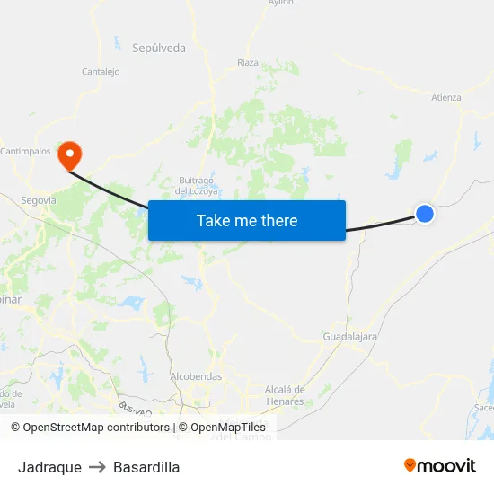 Jadraque to Basardilla map