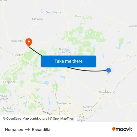 Humanes to Basardilla map