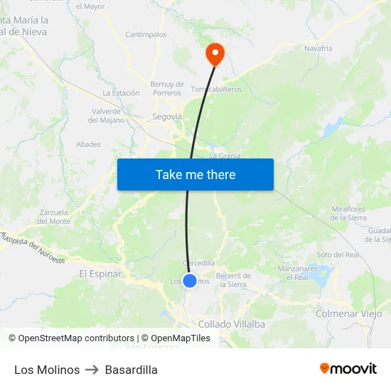 Los Molinos to Basardilla map