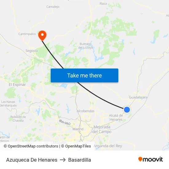 Azuqueca De Henares to Basardilla map