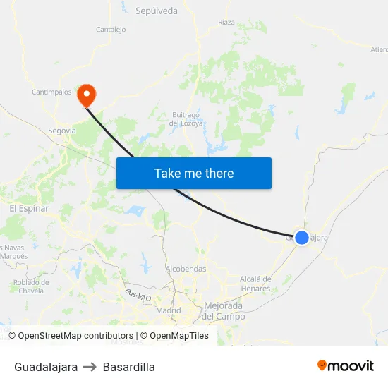 Guadalajara to Basardilla map