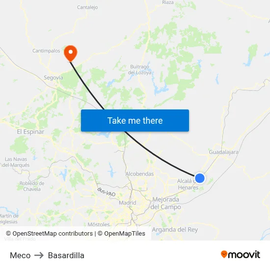 Meco to Basardilla map