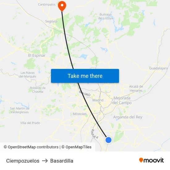 Ciempozuelos to Basardilla map