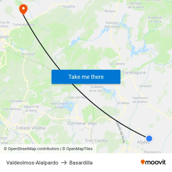 Valdeolmos-Alalpardo to Basardilla map