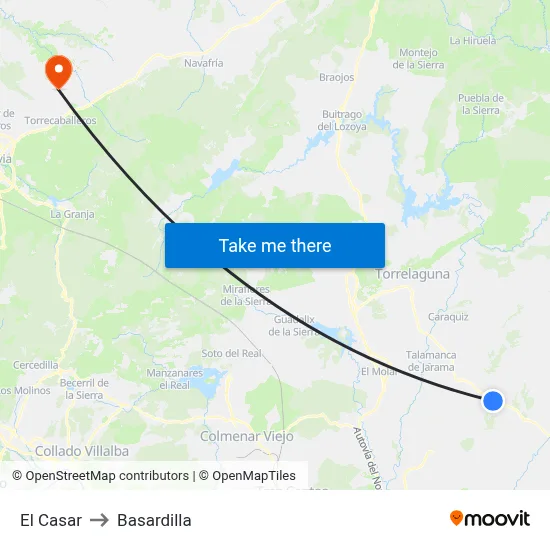 El Casar to Basardilla map
