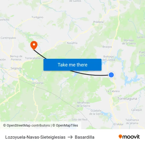 Lozoyuela-Navas-Sieteiglesias to Basardilla map
