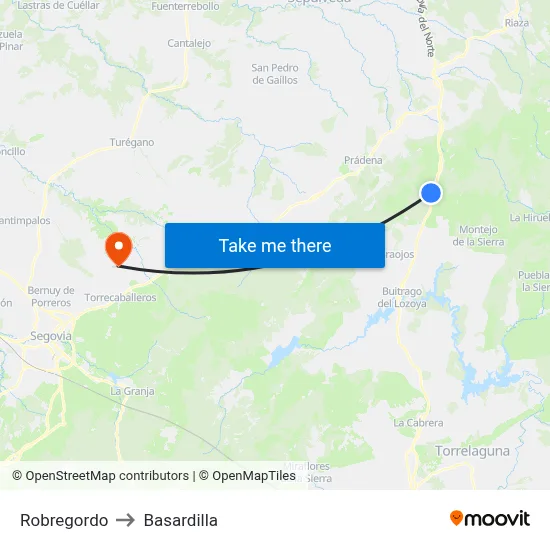Robregordo to Basardilla map