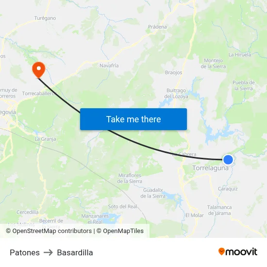 Patones to Basardilla map