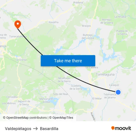 Valdepiélagos to Basardilla map