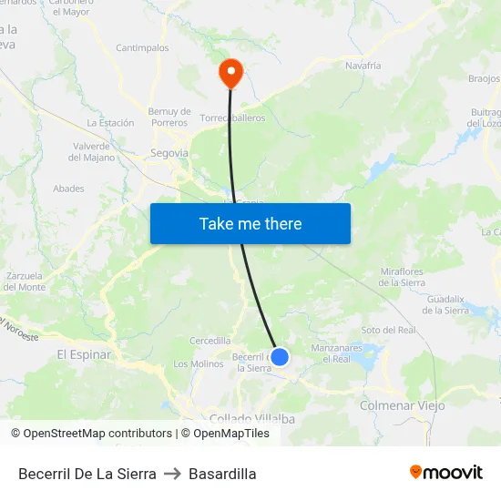 Becerril De La Sierra to Basardilla map
