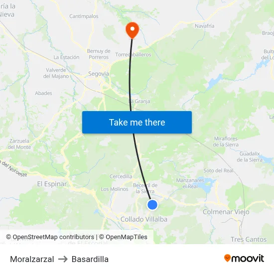 Moralzarzal to Basardilla map