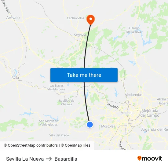 Sevilla La Nueva to Basardilla map