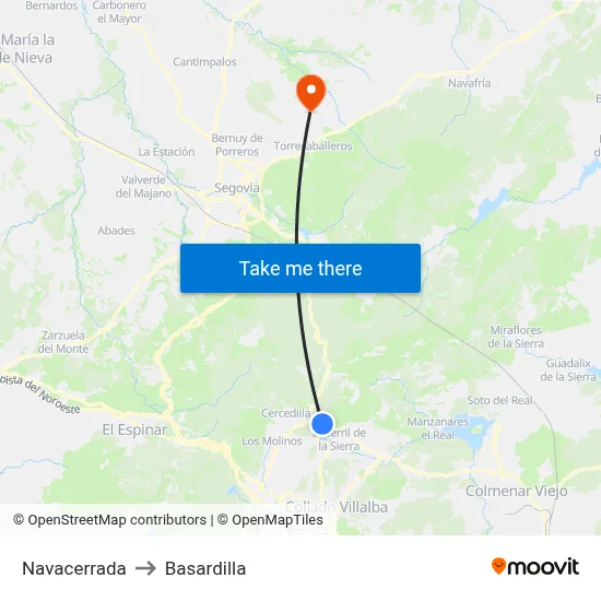 Navacerrada to Basardilla map