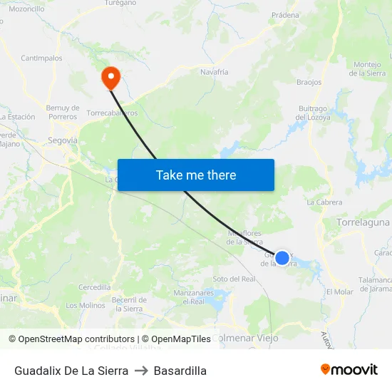 Guadalix De La Sierra to Basardilla map