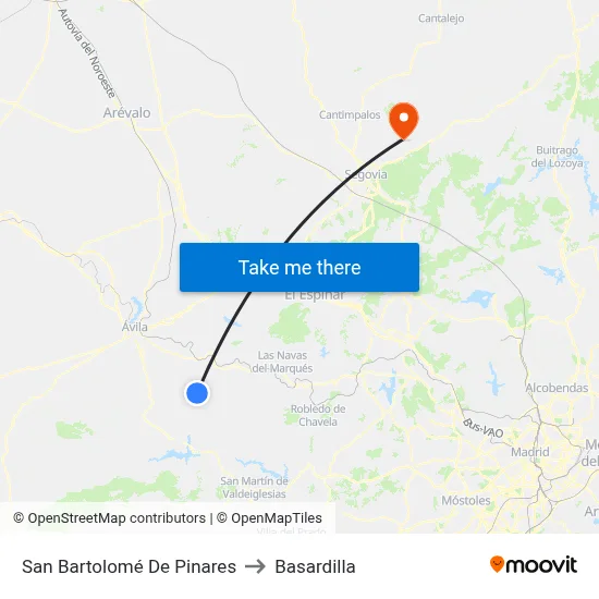 San Bartolomé De Pinares to Basardilla map