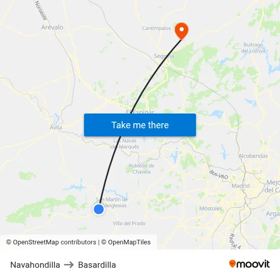 Navahondilla to Basardilla map