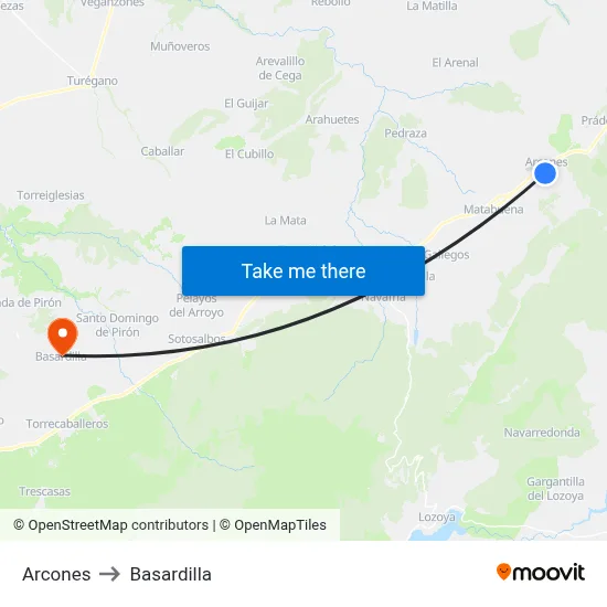 Arcones to Basardilla map