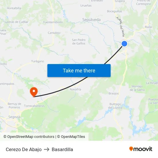 Cerezo De Abajo to Basardilla map