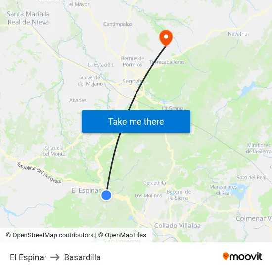 El Espinar to Basardilla map