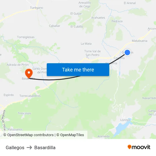 Gallegos to Basardilla map