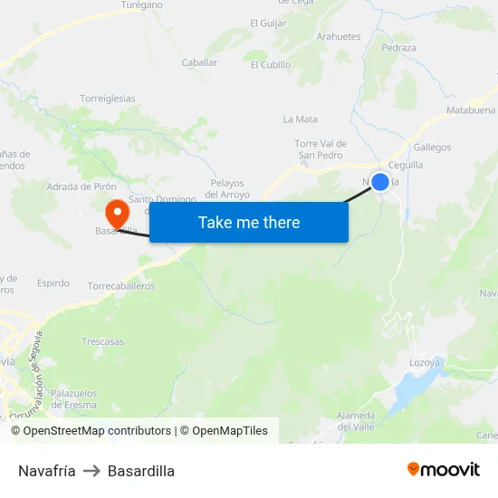 Navafría to Basardilla map