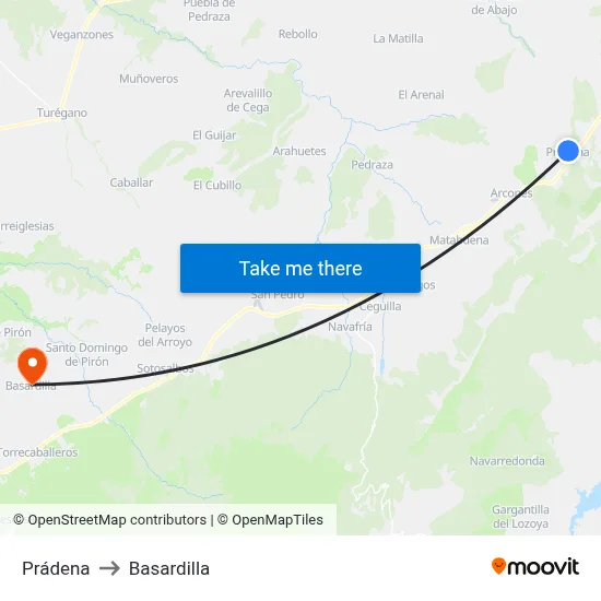 Prádena to Basardilla map