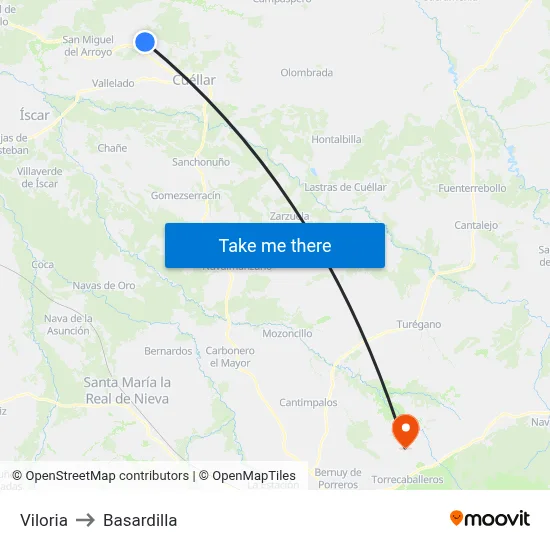 Viloria to Basardilla map