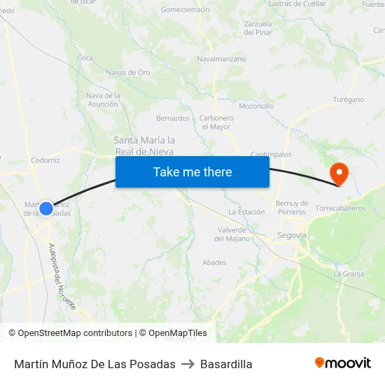 Martín Muñoz De Las Posadas to Basardilla map