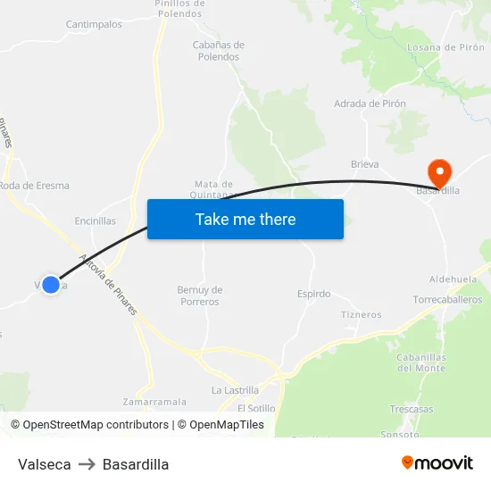 Valseca to Basardilla map
