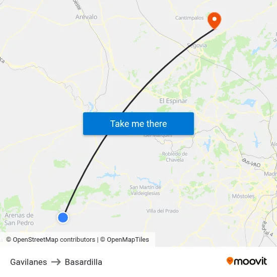 Gavilanes to Basardilla map