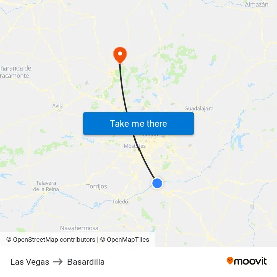 Las Vegas to Basardilla map