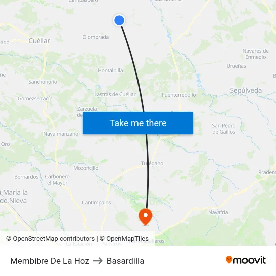 Membibre De La Hoz to Basardilla map