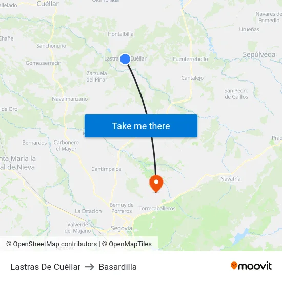 Lastras De Cuéllar to Basardilla map