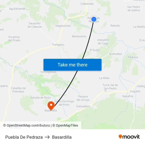 Puebla De Pedraza to Basardilla map