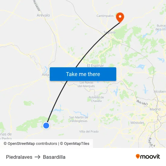 Piedralaves to Basardilla map