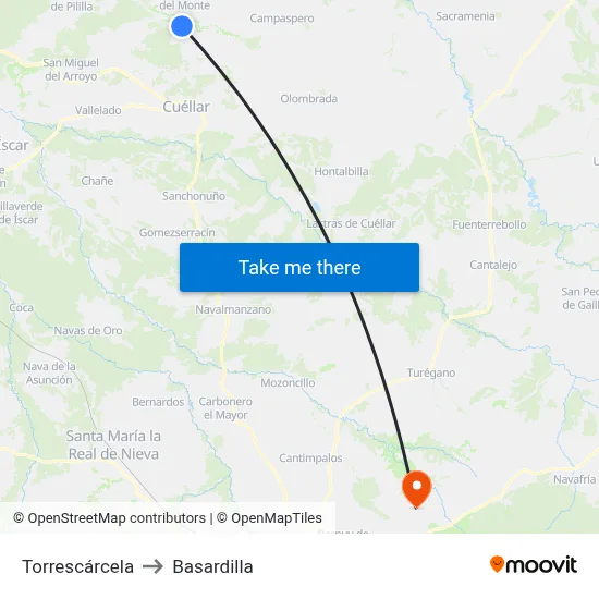 Torrescárcela to Basardilla map
